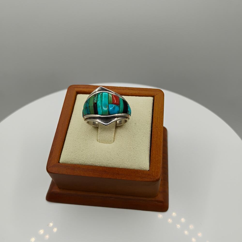 Native American Hopi Turquoise Inlay Ring Size 6.25 - Picture 2 of 8